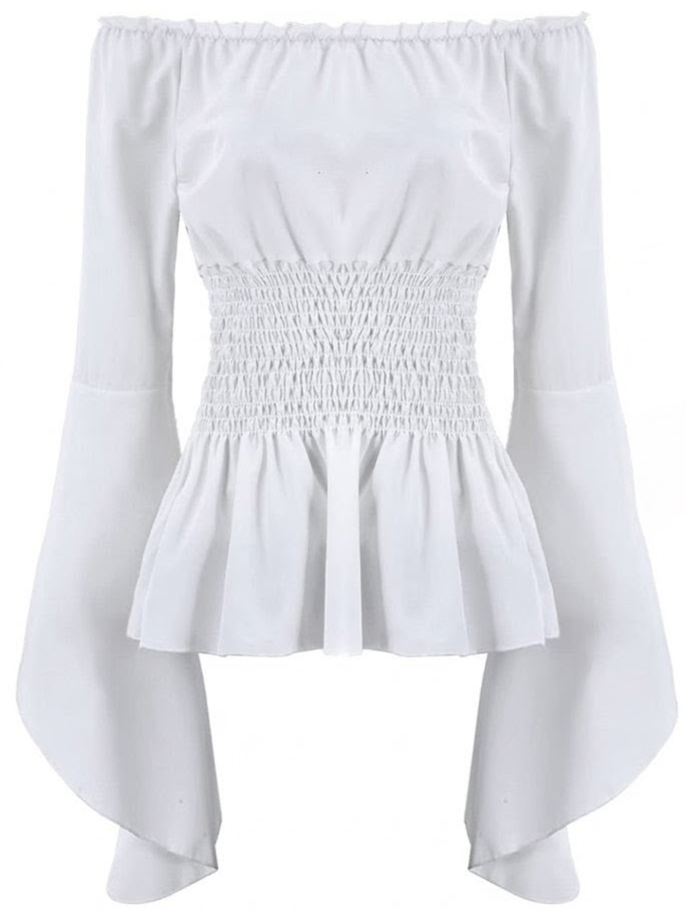 White Off-Shoulder Smocked Waist Peplum Top